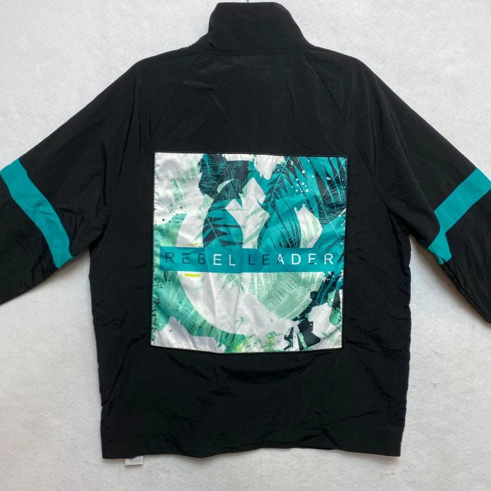 Star Wars Jacket Mens Medium Black Teal Rebel Leader Pullover Neon